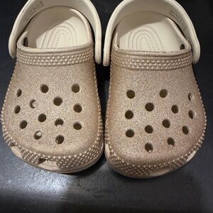 CROCS Kids Sparkly Beige Clogs